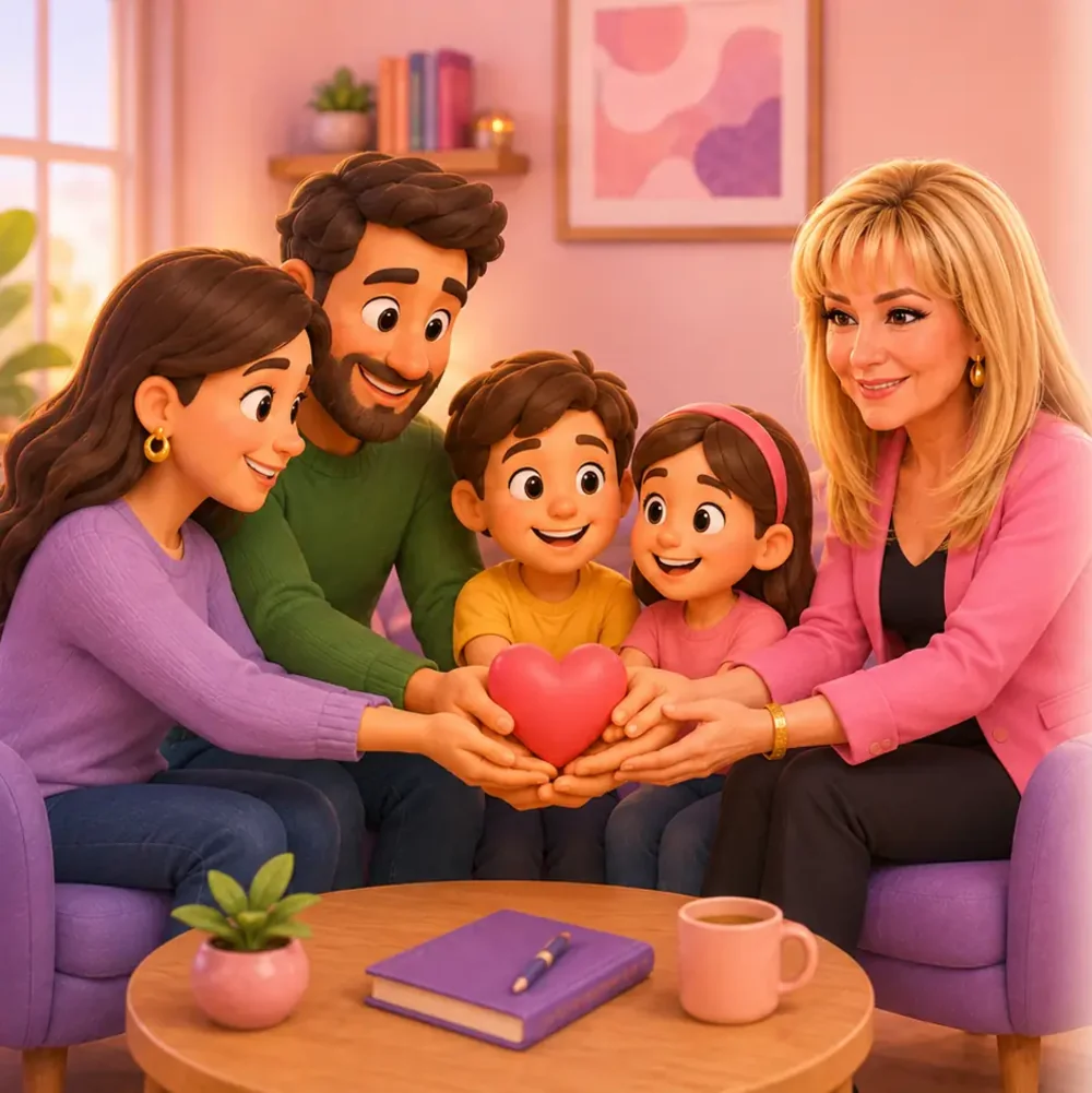 Familia en sesión de terapia familiar en Puebla